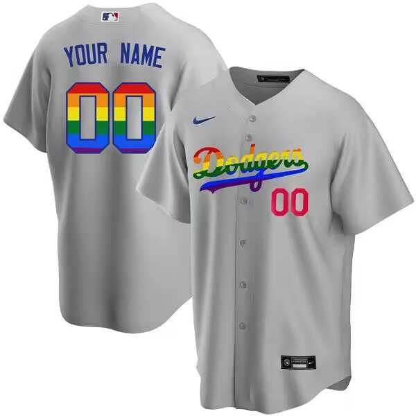 Mens Los Angeles Dodgers Customized Gray Cool Base Stitched Baseball Jersey->customized mlb jersey->Custom Jersey